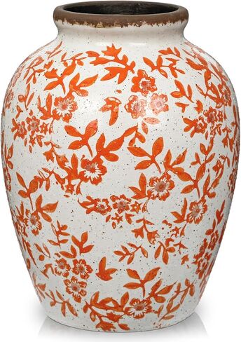 الطبيعة وضعت 8.2 بوصة الأخضر والبيج زهرية السيراميك خمر، chinoiserie زهرية الزهور، مزرعة ريفي السيراميك الرجعية المزهريات الكبيرة للمنزل الجدول رف الكتب المطبخ غرفة المعيشة مكتب شرفة عيد الميلاد in Saudi Arabia