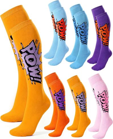 Syhood 6 Pairs Hero Punch Pow Knee High Sock Carnival Prizes Baseball Party Favors School 100 Days of School Gift Decorations in Saudi Arabia