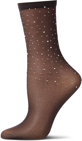 MeMoi Women's All-Over Rhinestone Studded Sheer Crew Sock in Saudi Arabia