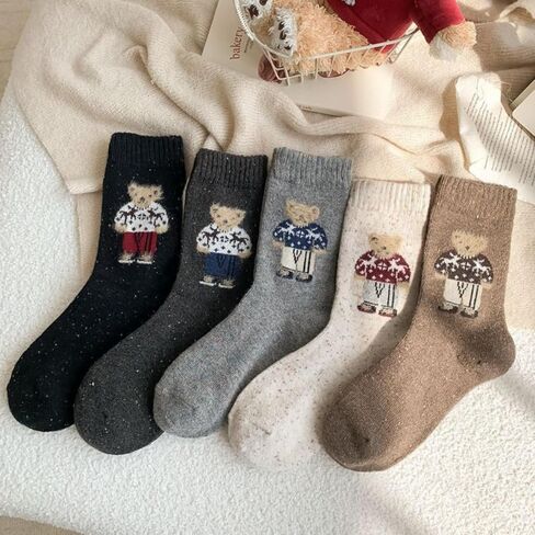 5Pair Women Socks Winter Mid-Calf Fleece-Lined Soft Cute Animal Pattern Boot Socks Christtmas Gift in Saudi Arabia