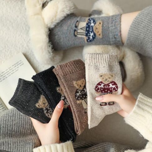 5Pair Women Socks Winter Mid-Calf Fleece-Lined Soft Cute Animal Pattern Boot Socks Christtmas Gift in Saudi Arabia