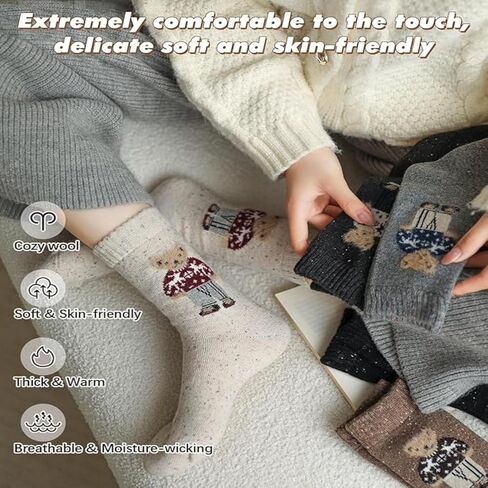 5Pair Women Socks Winter Mid-Calf Fleece-Lined Soft Cute Animal Pattern Boot Socks Christtmas Gift in Saudi Arabia