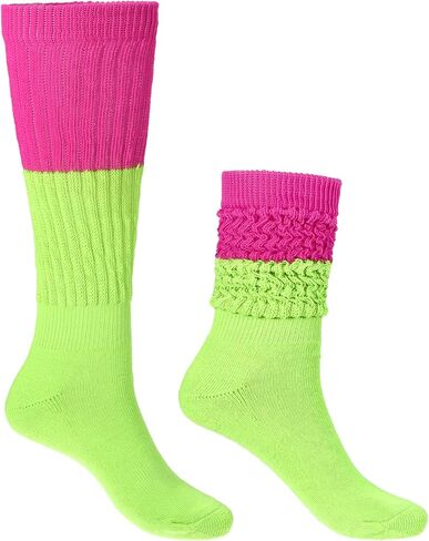 Yolev Neon Slouch Socks for Woman 80s 90s Neon Leg Warmers Extra Soft Scrunchy Socks for Women Knee High Slouchy Sock for Party 80S 90S Halloween Christmas Outfit Accessories in Saudi Arabia