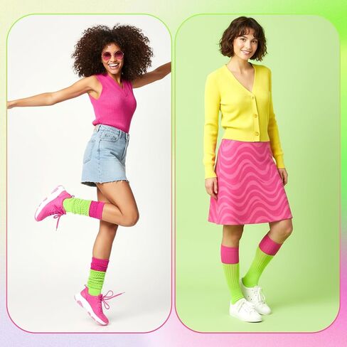 Yolev Neon Slouch Socks for Woman 80s 90s Neon Leg Warmers Extra Soft Scrunchy Socks for Women Knee High Slouchy Sock for Party 80S 90S Halloween Christmas Outfit Accessories in Saudi Arabia