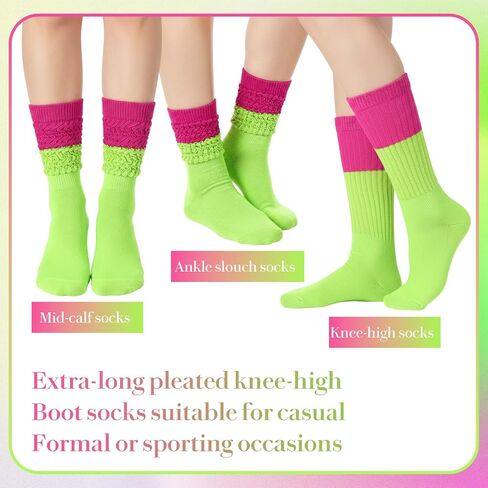 Yolev Neon Slouch Socks for Woman 80s 90s Neon Leg Warmers Extra Soft Scrunchy Socks for Women Knee High Slouchy Sock for Party 80S 90S Halloween Christmas Outfit Accessories in Saudi Arabia