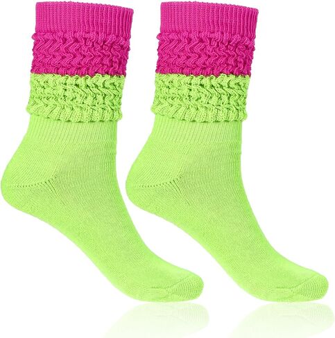 Yolev Neon Slouch Socks for Woman 80s 90s Neon Leg Warmers Extra Soft Scrunchy Socks for Women Knee High Slouchy Sock for Party 80S 90S Halloween Christmas Outfit Accessories in Saudi Arabia