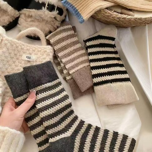 Women's Thick Winter Ankle Socks, Retro Striped 3-Pair Set in Saudi Arabia