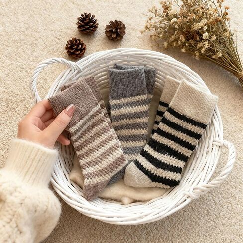 Women's Thick Winter Ankle Socks, Retro Striped 3-Pair Set in Saudi Arabia