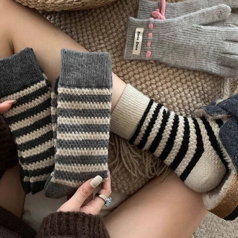 Women's Thick Winter Ankle Socks, Retro Striped 3-Pair Set in Saudi Arabia