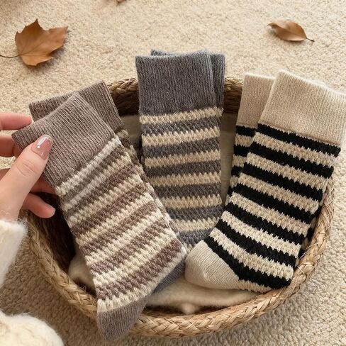 Women's Thick Winter Ankle Socks, Retro Striped 3-Pair Set in Saudi Arabia