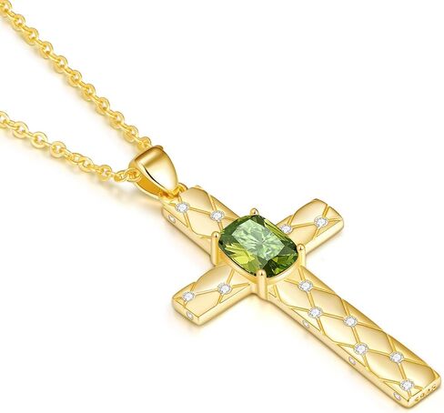 PERJI Christian Valentine's Day Gifts for Women - 14K Gold/White Gold Cross Birthstone Pendant Necklaces, Religious Anniversary Birthday Jewelry Gifts for Wife Girlfriend Lady, Non Tarnish 18"+2" in Saudi Arabia