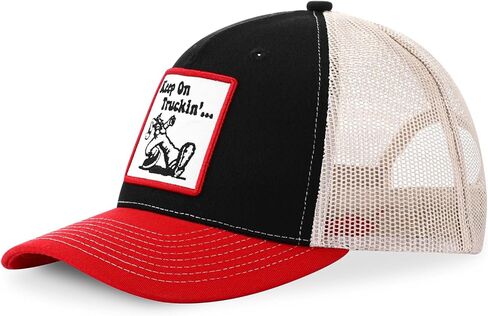 Keep on Truckin' Funny Embroidered Patch Trucker Hat, Retro Vintage Baseball Cap for Men & Women, Breathable Mesh Snapback, Black/Red/White, for Truck Drivers in Saudi Arabia