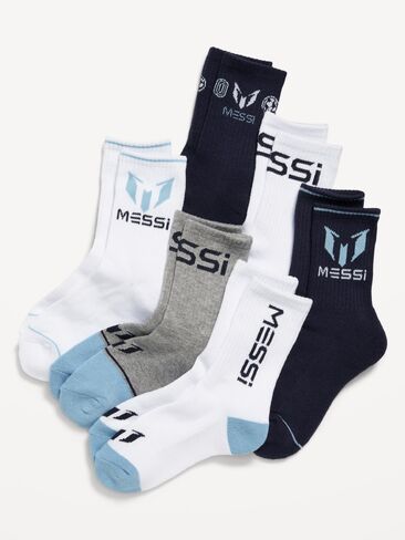 Old Navy Messi™ Gender-Neutral Crew Socks 6-Pack for Kids - Light Blue in Saudi Arabia