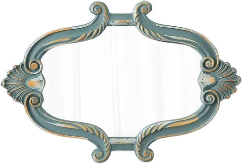 Sintosin Vintage Oval Mirrors for Wall Decor 16 x 23 inch, Hanging Distressed Small Turquoise Wall Art, Rustic Blue Scalloped Wood Mirror for Entryway Bathroom Living Room, Horizontal or Vertical in Saudi Arabia