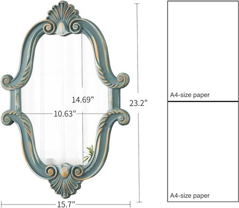 Sintosin Vintage Oval Mirrors for Wall Decor 16 x 23 inch, Hanging Distressed Small Turquoise Wall Art, Rustic Blue Scalloped Wood Mirror for Entryway Bathroom Living Room, Horizontal or Vertical in Saudi Arabia
