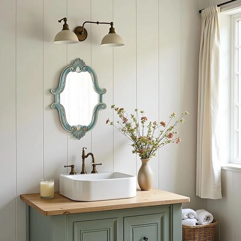Sintosin Vintage Oval Mirrors for Wall Decor 16 x 23 inch, Hanging Distressed Small Turquoise Wall Art, Rustic Blue Scalloped Wood Mirror for Entryway Bathroom Living Room, Horizontal or Vertical in Saudi Arabia