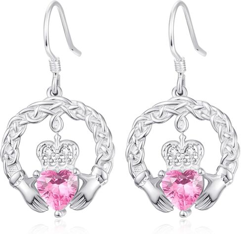 TANGPOET Claddagh Birthstone Earrings for Women 925 Sterling Silver 18K Gold Plated Irish Celtic Jewelry Valentines Christmas Birthday Gifts for Her in Saudi Arabia