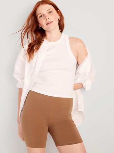 Old Navy High-Waisted Jersey Biker Shorts -- 6-inch inseam - Cocoa Mocha in Kuwait