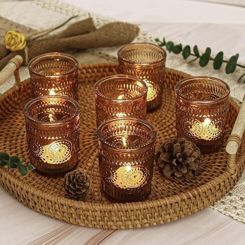 4 Pcs Blue Glass Votive Candle Holders, Tealight Candle Holders for Table Centerpieces, Vintage Candle Holder Bulk, Boho Wedding, Home, Bridal Shower, Birthday Party Table Decor (Blue) in Kuwait