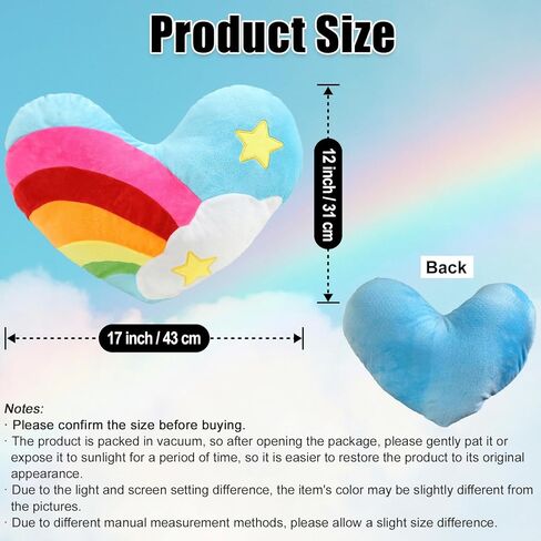 zhidiloveyou Heart Pillow Plush Stuffed Rainbow Heart Shaped Cushion Soft Toy, 17"x12" (Star) in Saudi Arabia