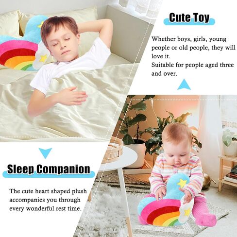 zhidiloveyou Heart Pillow Plush Stuffed Rainbow Heart Shaped Cushion Soft Toy, 17"x12" (Star) in Saudi Arabia