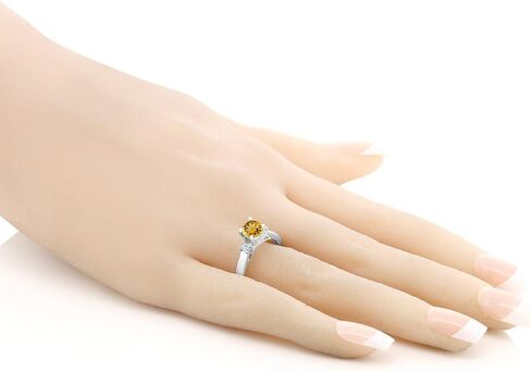 Gem Stone King 925 Sterling Silver Yellow Citrine and White Created Sapphire 3-Stone Engagement Ring For Women (0.90 Cttw, Round 6MM, Gemstone November Birthstone) in Saudi Arabia