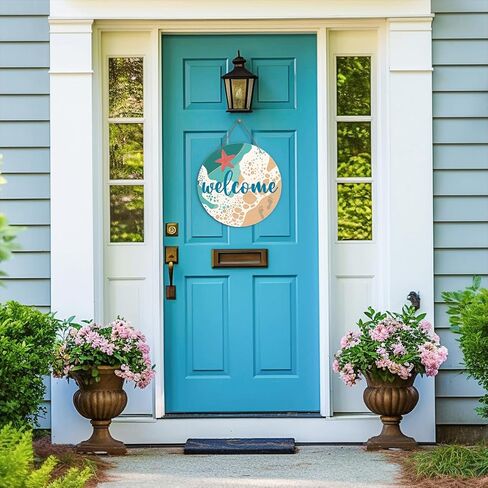 Zmyollo Round Welcome Decorative Sign, Beach Wall Sign, Summer Wooden Hanging Sign With Rope, Beach Wall Art Decoration for Farmhouse, Summer Gifts for Family Friends Colleagues, A02 in Saudi Arabia