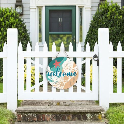Zmyollo Round Welcome Decorative Sign, Beach Wall Sign, Summer Wooden Hanging Sign With Rope, Beach Wall Art Decoration for Farmhouse, Summer Gifts for Family Friends Colleagues, A02 in Saudi Arabia