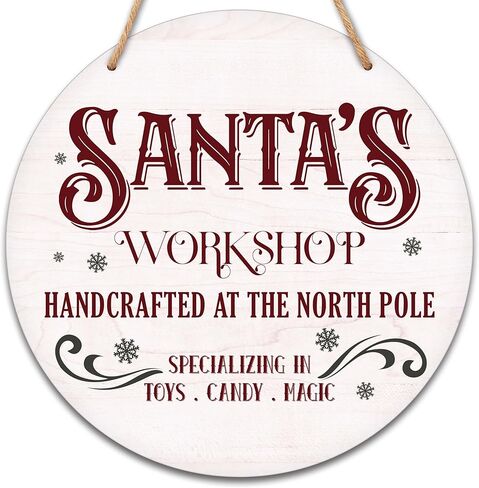 Christmas Wooden Sign Wall Decor, Welcome Sign For Front Door, Santa's Workshop Round Hanging Sign With Rope, Christmas Gifts For Family Friend, Winter Decor For Farmhouse Home Outdoor Porch, D01 in Saudi Arabia