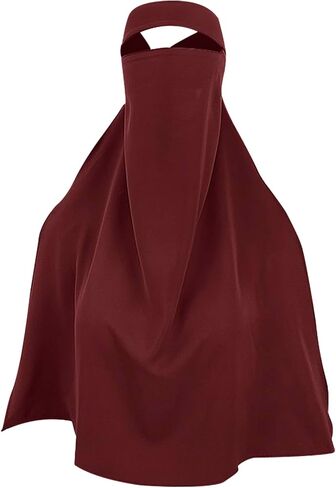 Clobeau Muslim Women Full Face Niqab Veil Saudi Style Single Layer Niqab Face Veil for Hijab, 27" Long, Tie Back, One Piece in Saudi Arabia