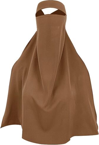 Clobeau Muslim Women Full Face Niqab Veil Saudi Style Single Layer Niqab Face Veil for Hijab, 27" Long, Tie Back, One Piece in Saudi Arabia