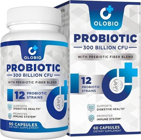 OLOBIO 300 Billion CFU Probiotic, 12 Strains with 3 Organic Prebiotics, Probiotics for Women and Men, Daily Supplement for Digestive, Immune, Gut & Bloating Health, Shelf Stable, Vegan, 60 Counts in Saudi Arabia