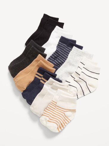 Old Navy Unisex Crew Socks 10-Pack for Toddler & Baby - GREY BLUE STRIPES in Saudi Arabia