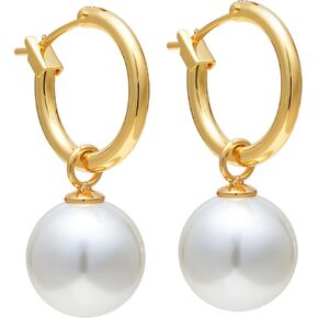 Pearl Earrings for Women 18K Gold Plated Huggie Hoop Earrings with Freshwater Pearls AAAA+ Handpicked Hypoallergenic Drop Stud Earrings Trendy Gold Jewelry Gift in Saudi Arabia