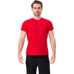 Mens T-Shirt, Cotton Spandex Blend, Short Sleeve Workout/Casual Wear Top, Black, White Red, Fitted Design. in Saudi Arabia
