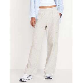 Old Navy بنطال رياضي ذو خصر عالي SoComfy Cargo واسع الساق - رمادي فاتح منقط in Saudi Arabia
