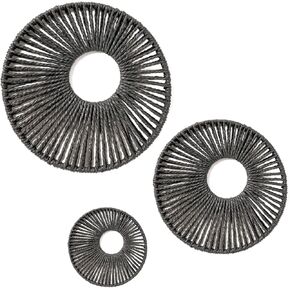 American Art Decor Round Paper Rope Wall Decor Set of 3, Black - Boho Wall Art, Farmhouse Basket Style in Kuwait