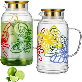 إبريق زجاجي مع غطاء ، 2 حزمة 68 أوقية/2 لتر قاذف ماء عتيق ، صافٍ من الماء الزجاجي المائي الصافي للبار in Kuwait