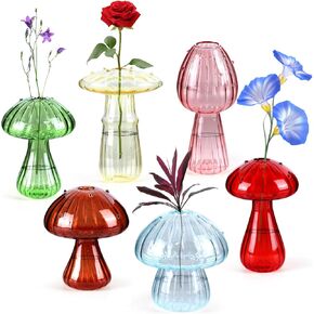 6 PCS Mushroom Vase Set, Colored Glass Mushroom Propagation Vase, Mini Cute Bud Vases for Flowers - Ideal for Women Home Office Indoor Decor & Gift in Kuwait
