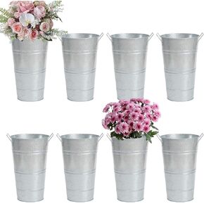 FGGHFT 8 Pcs 10 Inch Large Galvanized Metal Vases Farmhouse French Flower Bucket Vases for Cut Flowers for Home D in Kuwait