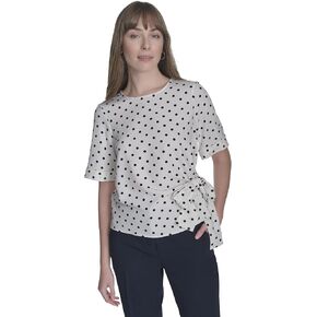 Tommy Hilfiger Womens Short Sleeve Dot Print Tie Front Shirt in Kuwait