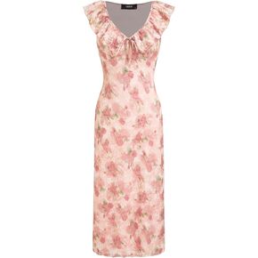 CIDER Women's Summer Floral Wedding Guest Dress Formal Ruffle Cocktail Dresses Cute V Neck Maxi Dress Elegant Outfits in Kuwait