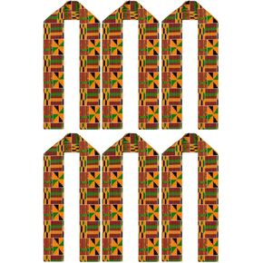 2 Pcs Kente Cloth Scarf African Turban Dashiki Print Sash Kwanzaa Graduation Stole Black History Scarf for Men Women in Kuwait
