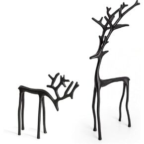 Cherry-S Modern Reindeer Decor Set of 2 - Black Metal European-Style Statues for Christmas Mantel, Tabletop, and Home Decor in Saudi Arabia