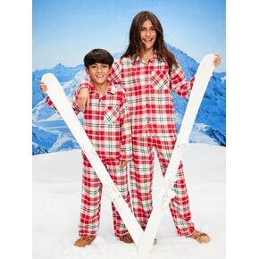 طقم بيجامة بأزرار أمامية مطبوعة بطبعات Old Navy للأطفال - أحمر منقوش (يتوافق مع الشهرة!) in Saudi Arabia