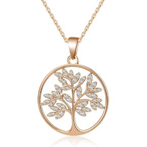 MOLAYES شجرة الحياة قلادة للنساء 18K الذهب / الذهب الأبيض شجرة المجوهرات قلادة الزركون قلادة الذكرى السنوية هدايا عيد الحب للنساء 16 + 2 in Kuwait