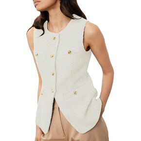 سترة نسائية من التويد بدون أكمام وأزرار أمامية وسترات كاجوال للعمل والمكتب in Kuwait