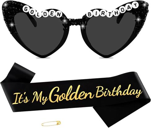 Vovii "It's My Golden Birthday Sash and Sunglasses for Women, Black Glitter Sash with Gold Foil for Golden Party Decorations, Happy Bday Kit for Birthday Party Decorations Decor Party Favors Gifts in Saudi Arabia