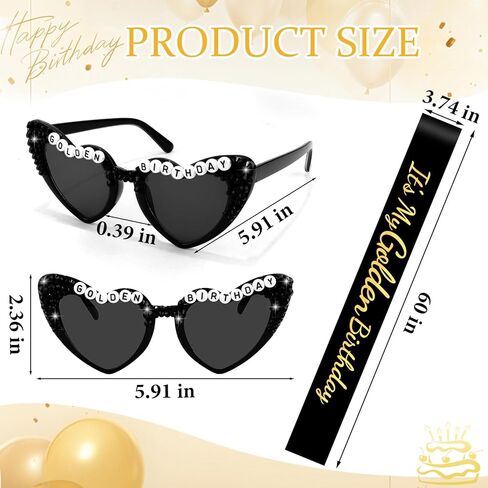 Vovii "It's My Golden Birthday Sash and Sunglasses for Women, Black Glitter Sash with Gold Foil for Golden Party Decorations, Happy Bday Kit for Birthday Party Decorations Decor Party Favors Gifts in Saudi Arabia
