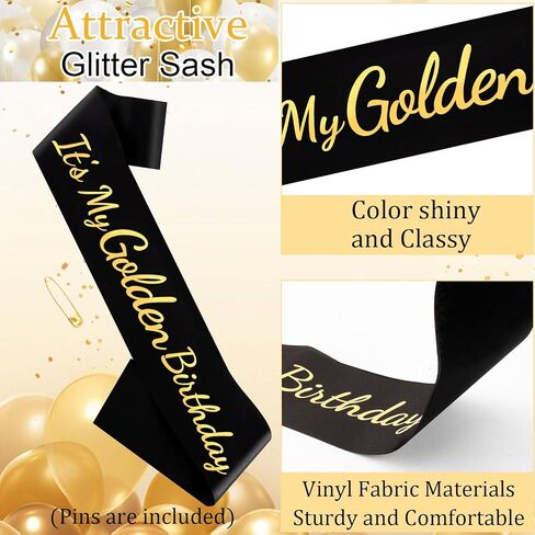 Vovii "It's My Golden Birthday Sash and Sunglasses for Women, Black Glitter Sash with Gold Foil for Golden Party Decorations, Happy Bday Kit for Birthday Party Decorations Decor Party Favors Gifts in Saudi Arabia